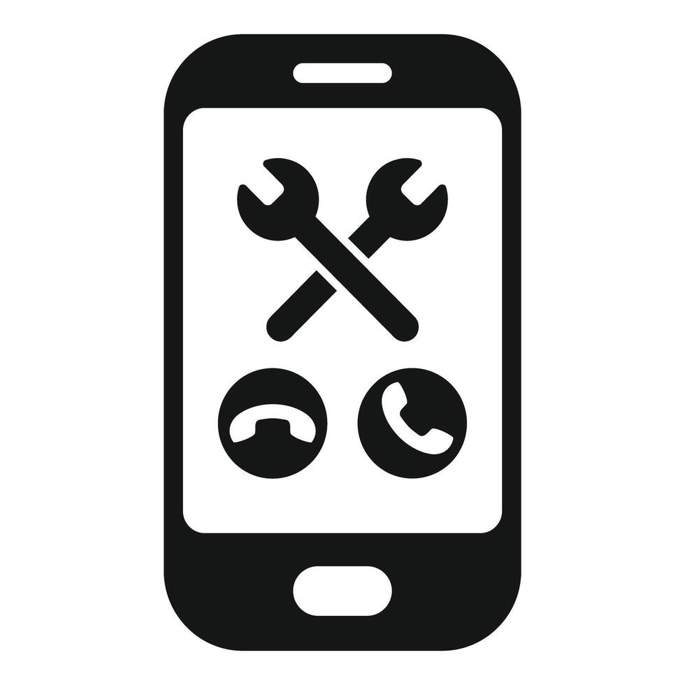 Smartphone showing crossed wrenches and phone call icons for tech support vector