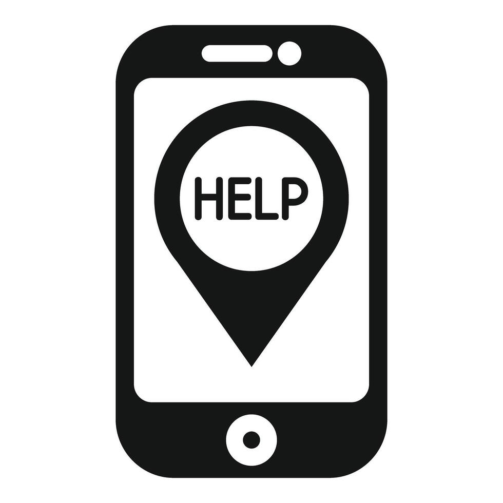 Smartphone showing help sign on screen with location pin vector