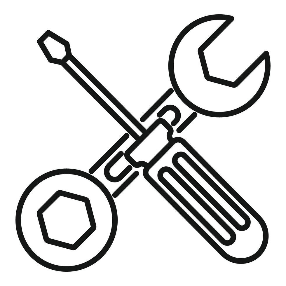 Screwdriver crossing wrench with nut mechanical symbol vector