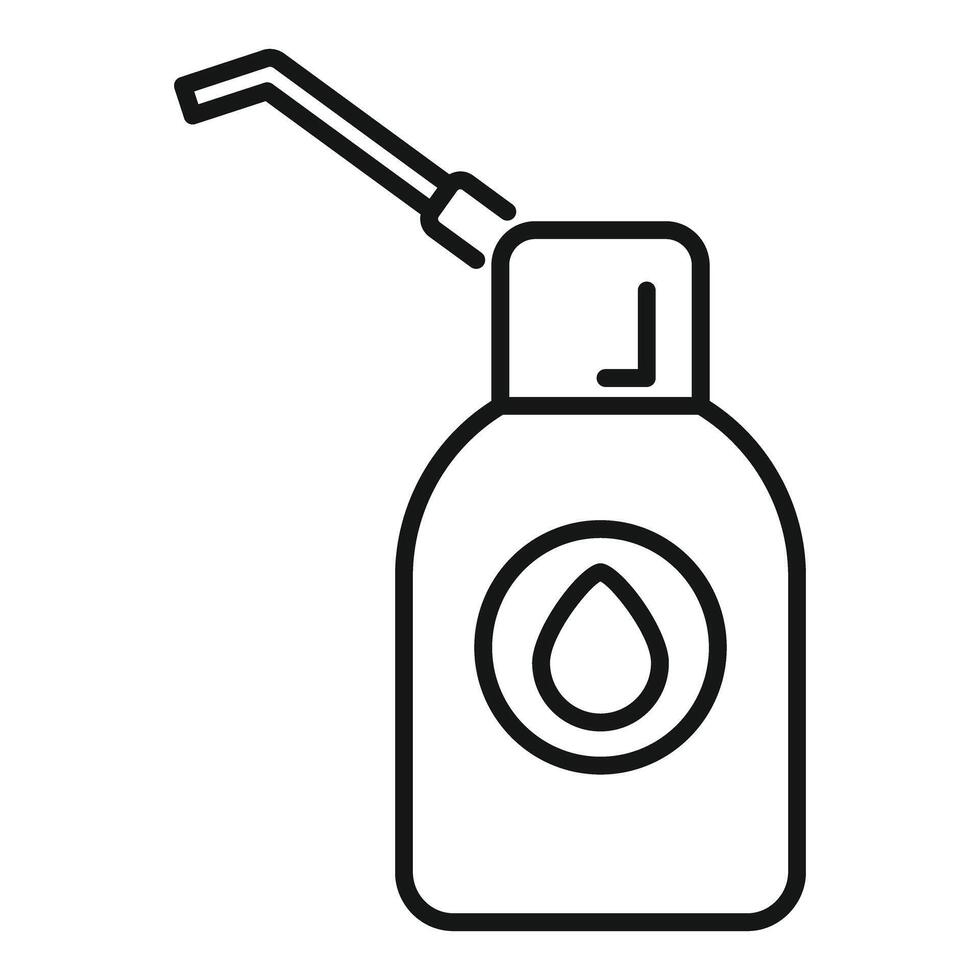 Fuel jerrycan with safety cap spout pouring liquid line icon vector