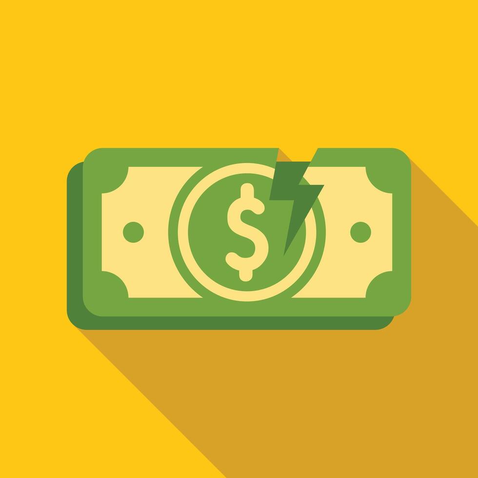 Lightning bolt striking dollar bill symbolizing financial crisis vector