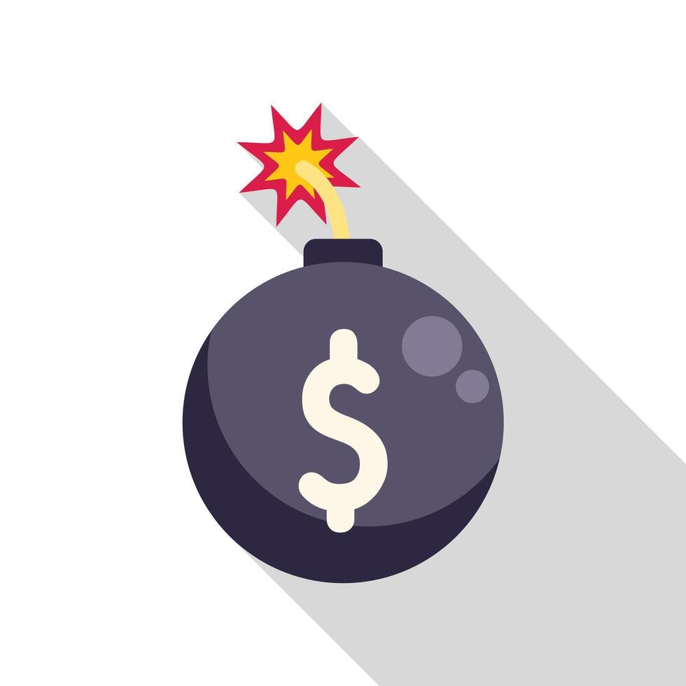 Black bomb with burning wick and dollar sign exploding vector
