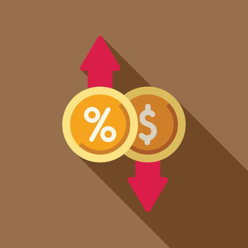 Interest rate increasing while dollar value decreasing with up and down arrows vector