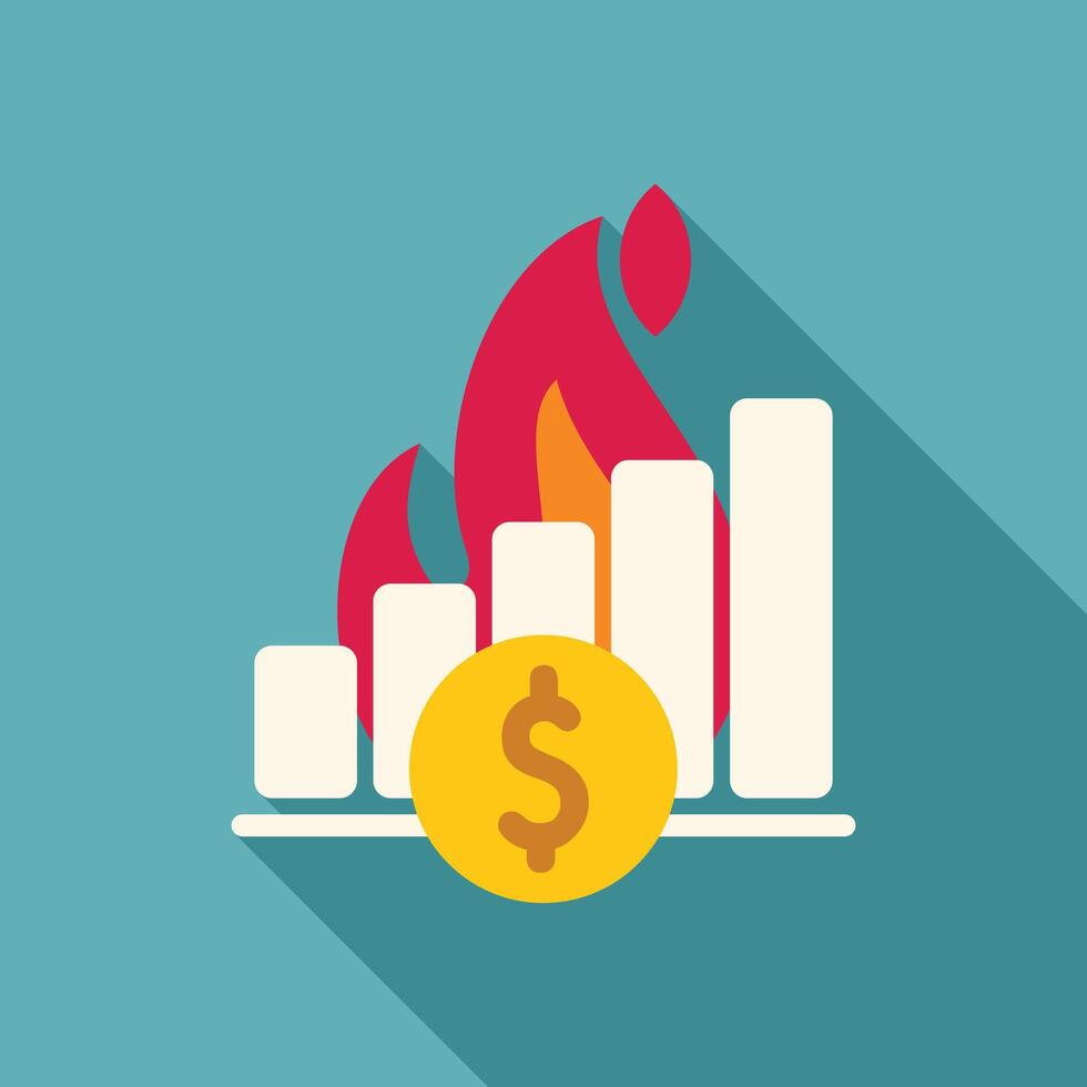 Fire burning graph showing growing dollar sign cost increase inflation vector