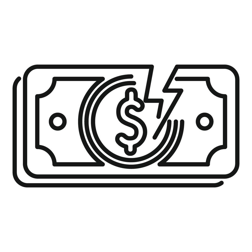 Lightning bolt breaking dollar bill symbolizing financial crisis vector