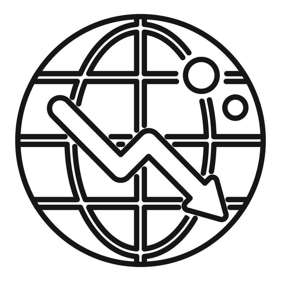 Global crisis showing arrow pointing down over world vector