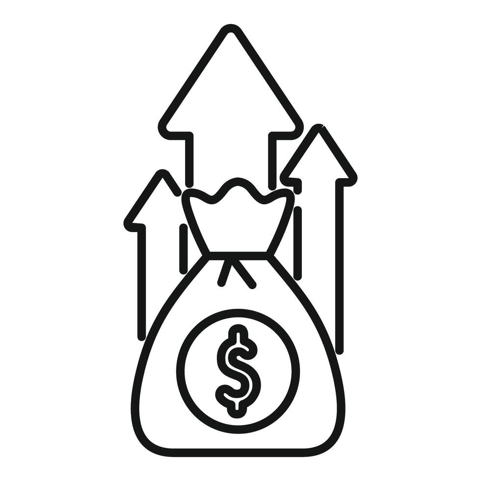 Money bag with three growing up arrows increasing value vector