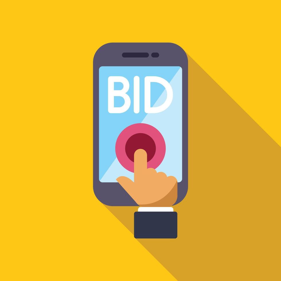 Businessman using online mobile application for placing bid vector