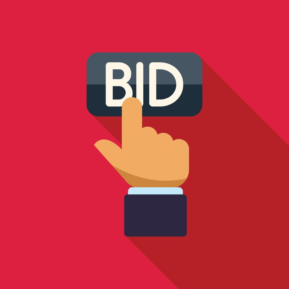 Hand pushing a button with the inscription bid on it vector