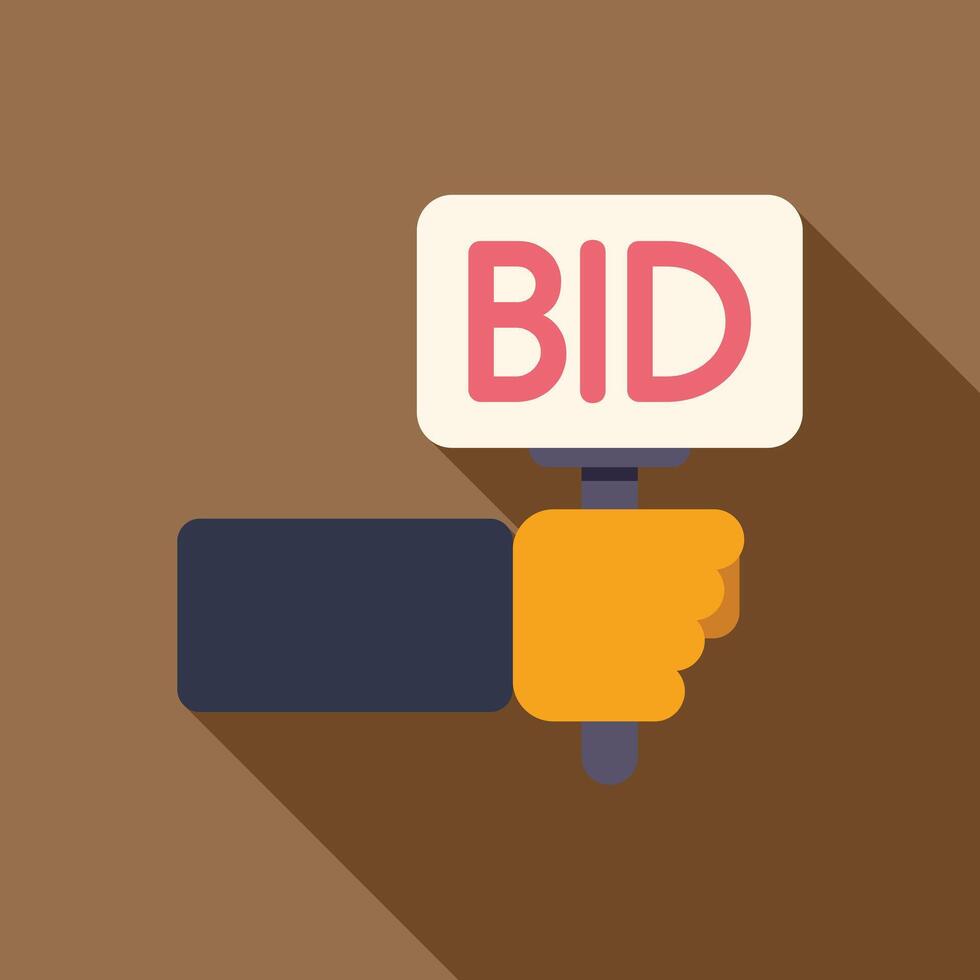 Hand is holding up a sign with the word bid on it in bold letters vector
