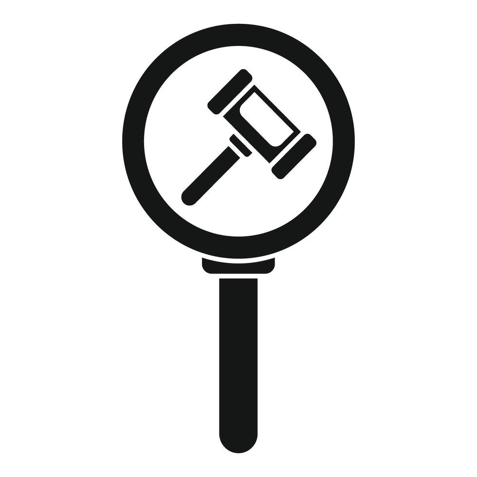 Magnifying glass focusing on gavel for legal search icon vector