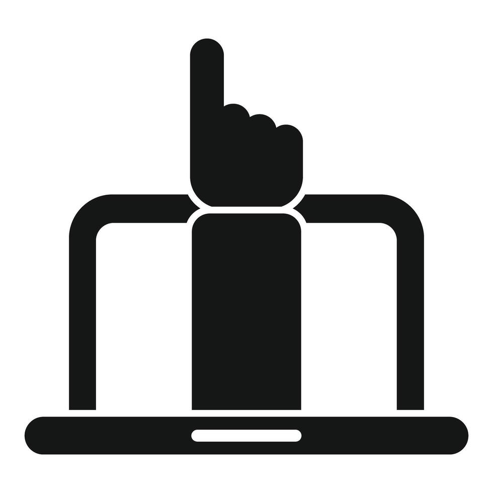 Hand pointing up from laptop screen digital marketing icon vector