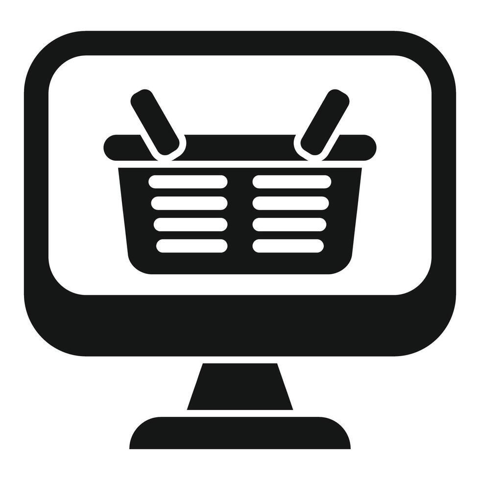 Online shop computer monitor showing shopping basket icon vector