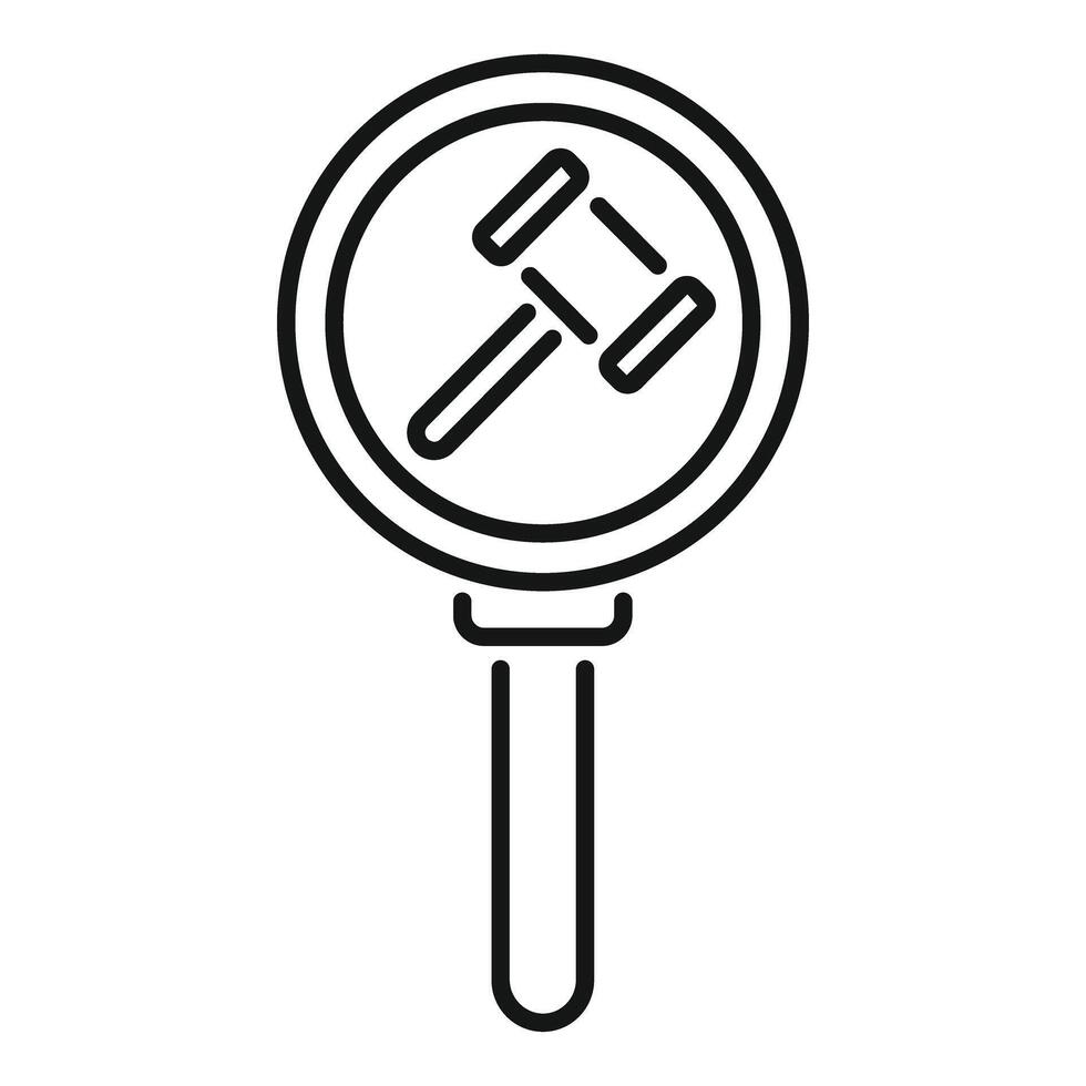 Magnifying glass showing a gavel for legal search icon vector