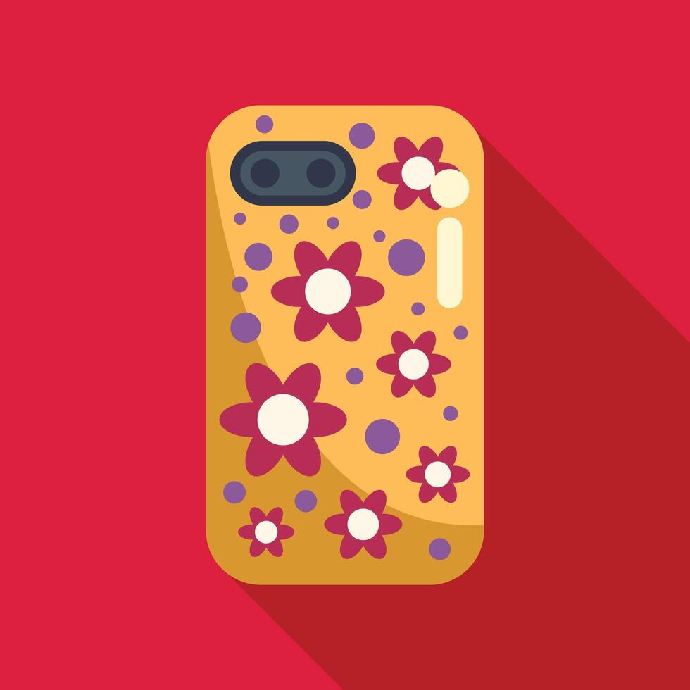 Yellow phone case with floral pattern showing camera lens vector