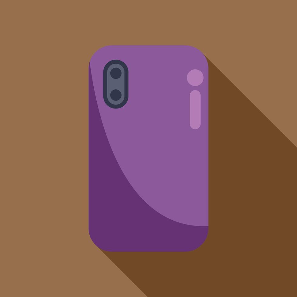 Purple smartphone lying on table with camera flash turned on vector