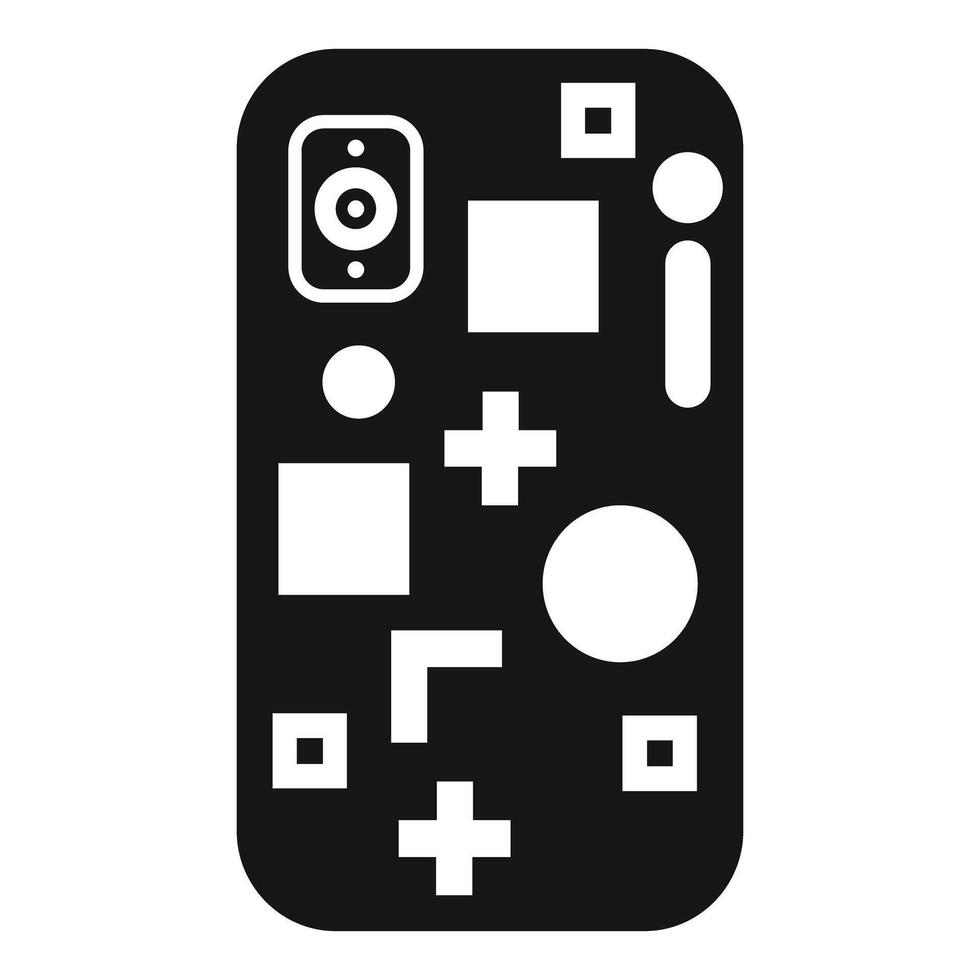 Smartphone showing abstract geometric pattern with squares circles and crosses glyph icon vector