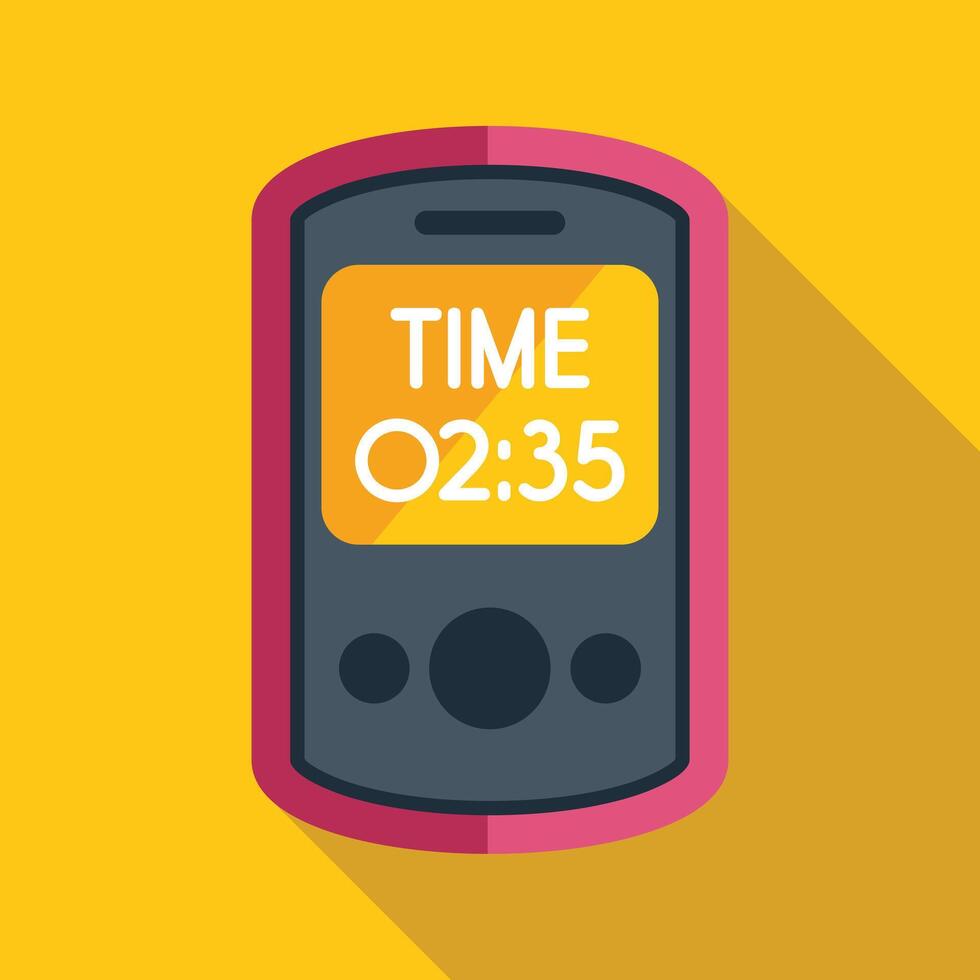 Modern mobile phone showing time on screen with long shadow vector