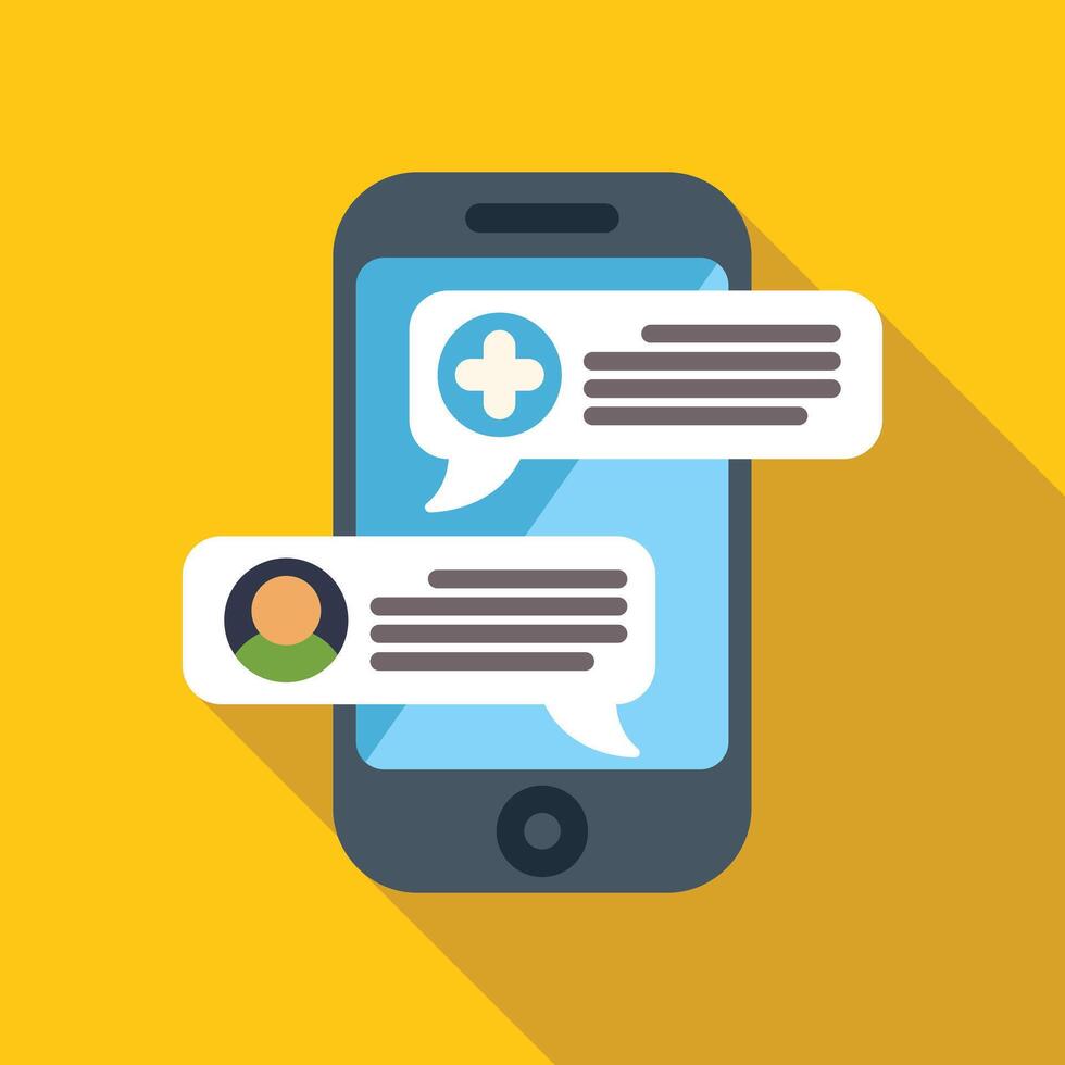 Smartphone showing medical consultation chat bubbles with patient and doctor vector