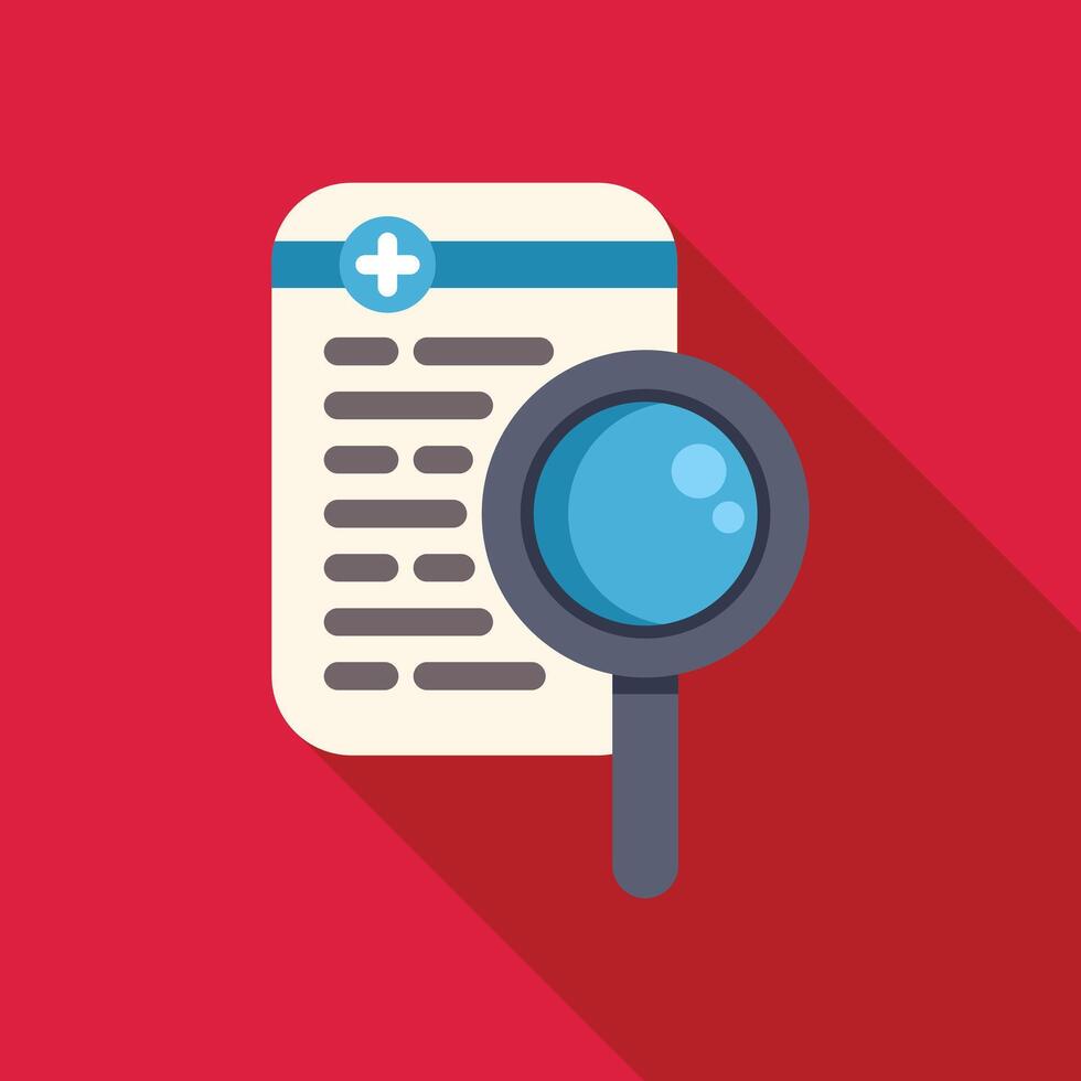 Magnifying glass examining medical record healthcare concept vector