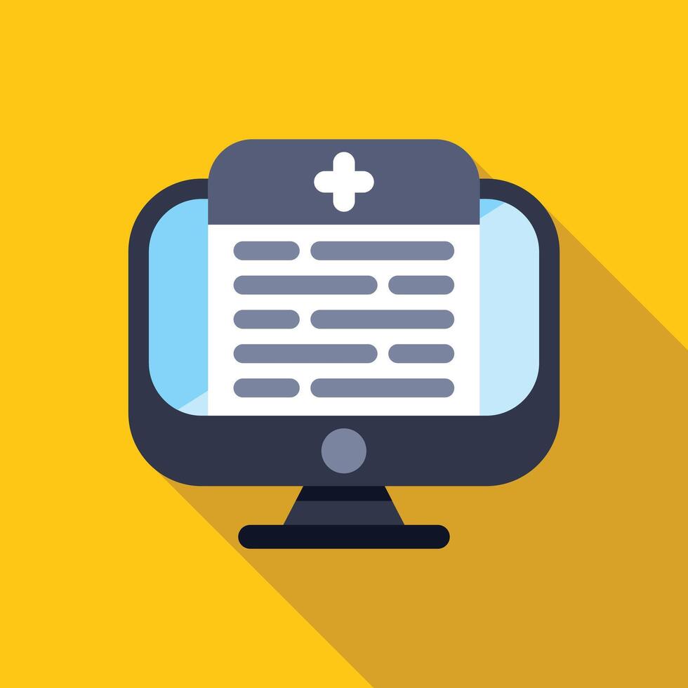 Desktop computer showing medical record with cross symbol for online healthcare vector