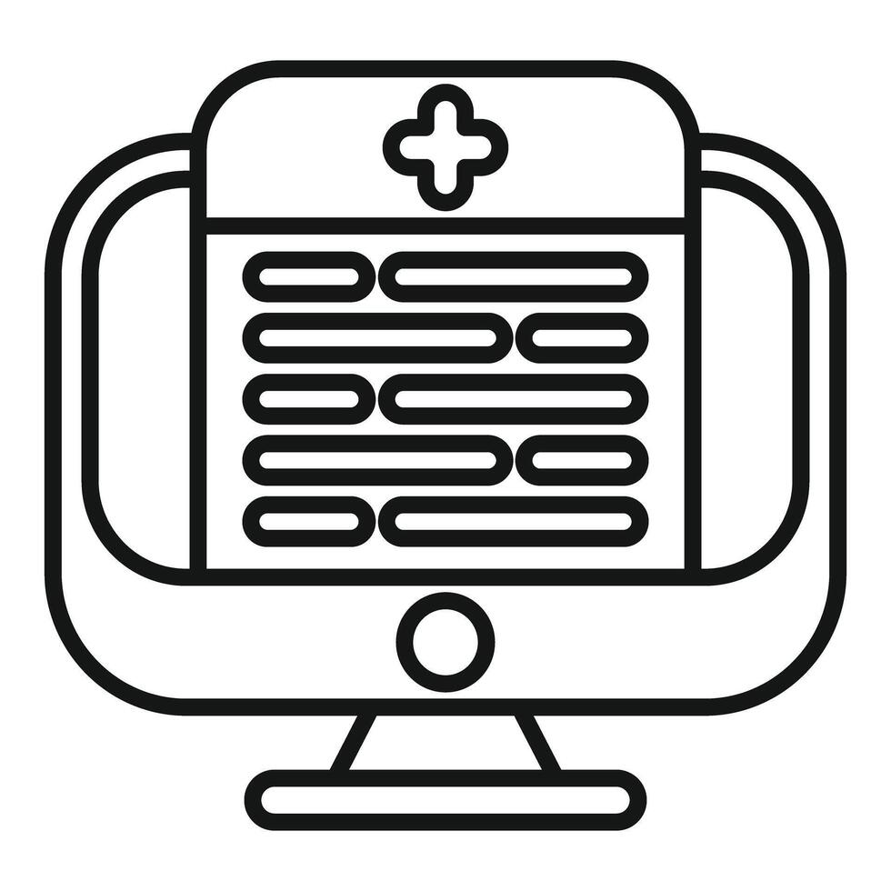 Computer showing electronic medical record with cross symbol icon vector