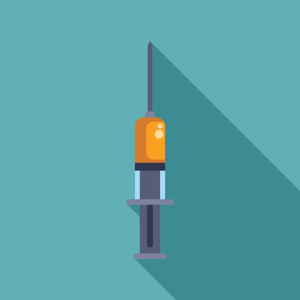Medical syringe for injection with needle pointing up and long shadow vector