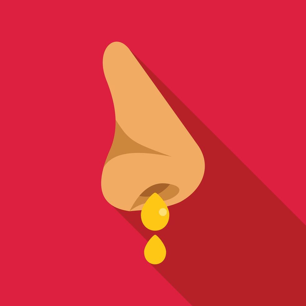 Human nose with yellow liquid dripping representing runny nose vector