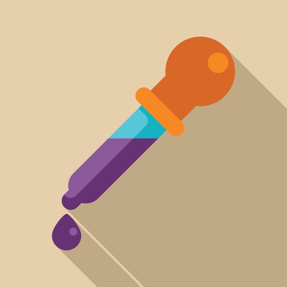 Chemical dropper dripping liquid flat design icon with long shadow vector