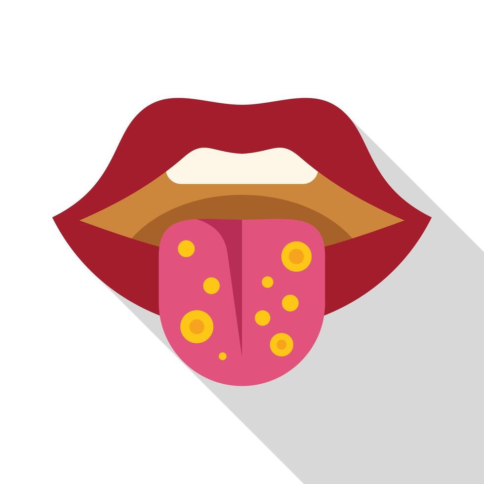 Sick tongue showing symptoms of disease in flat style vector