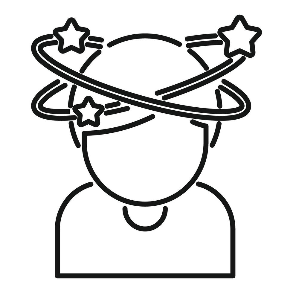 Person suffering from vertigo feeling dizzy with stars spinning around head vector