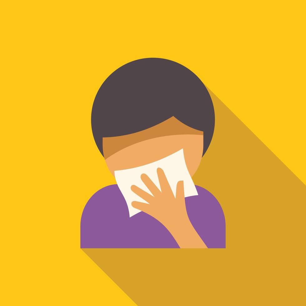Sick person is covering face with tissue vector