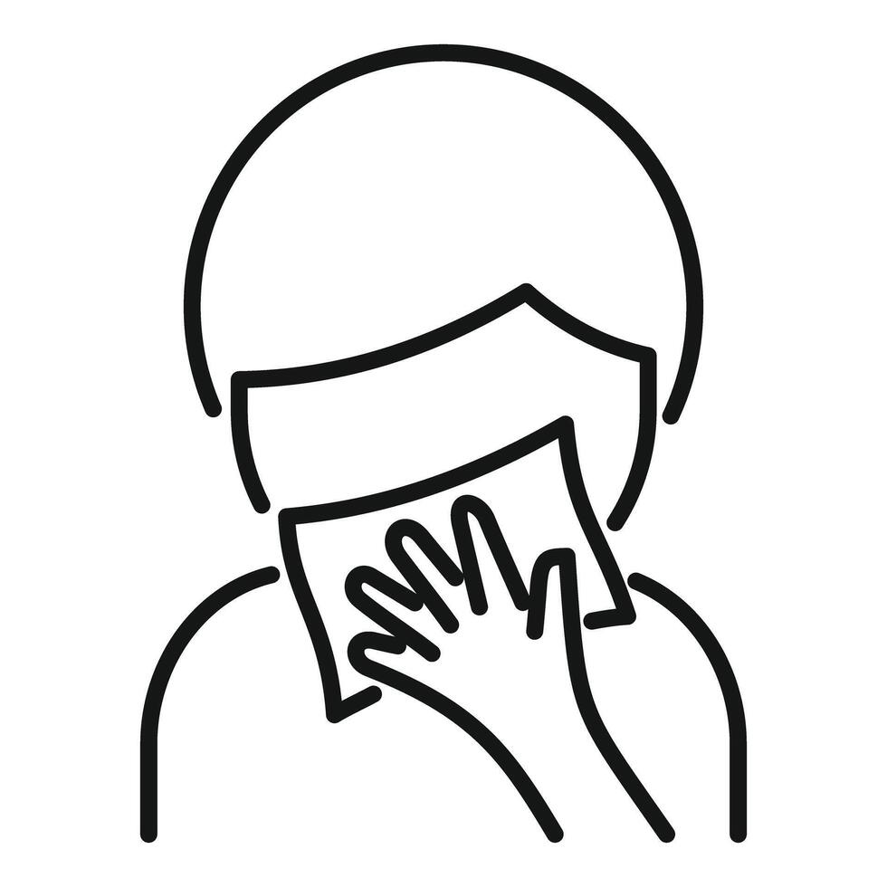 Person cleaning face with antibacterial wet wipe line icon vector