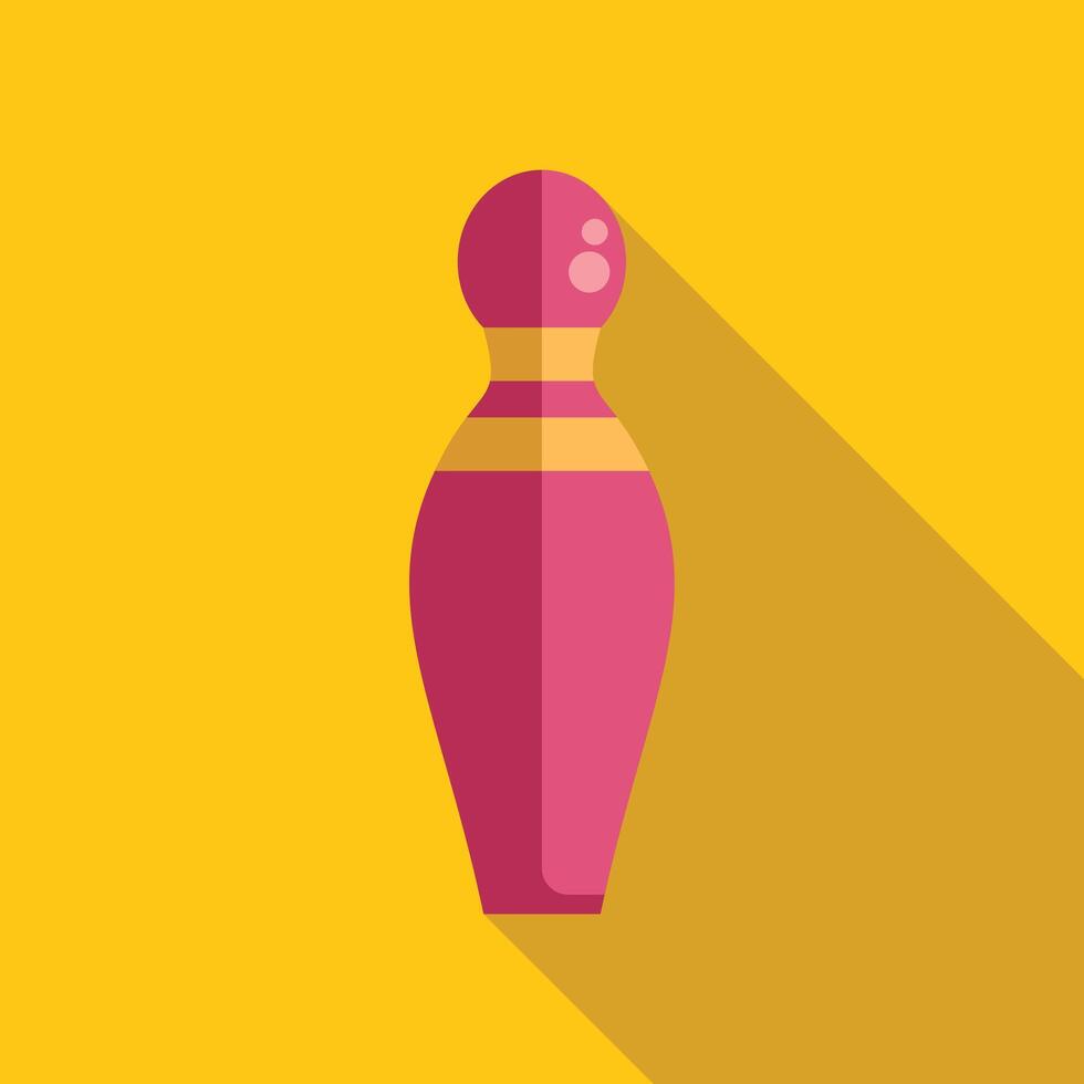 Pink bowling pin casting long shadow on yellow background vector