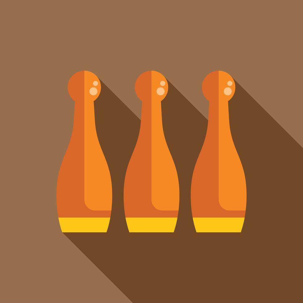 Three orange bowling pins standing in a row with long shadow vector