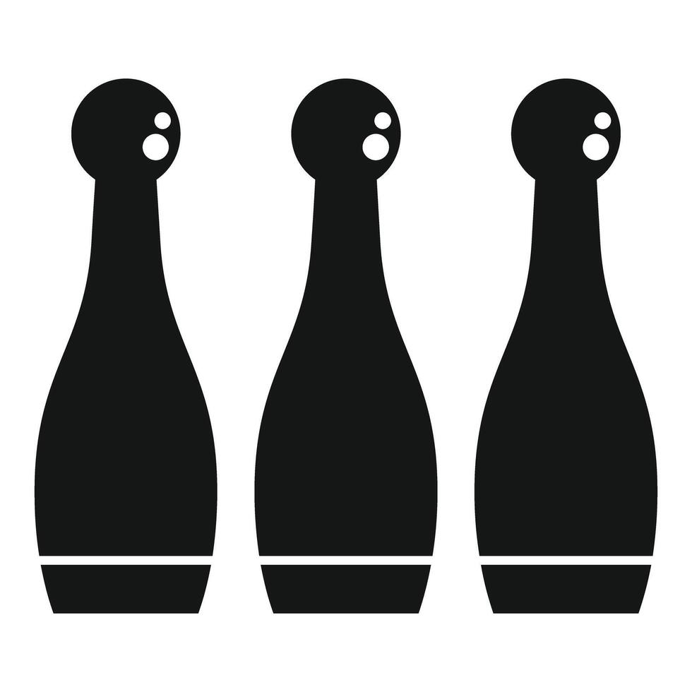 Three black bowling pins standing upright on white background vector