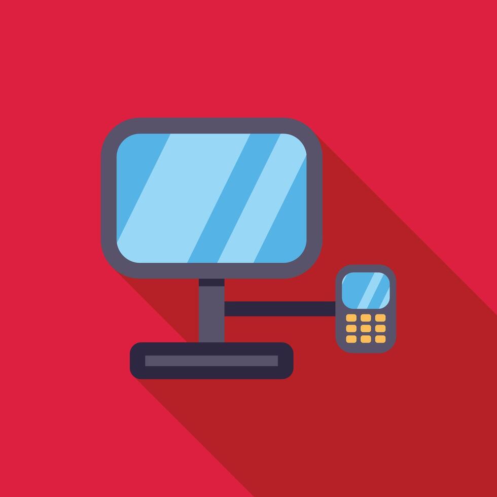 Modern point of sale system with monitor and credit card reader on red background vector