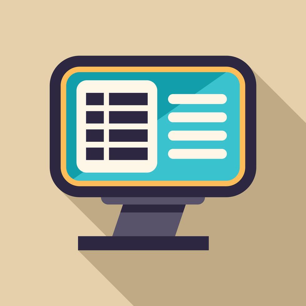 Desktop computer showing spreadsheet software for office work vector