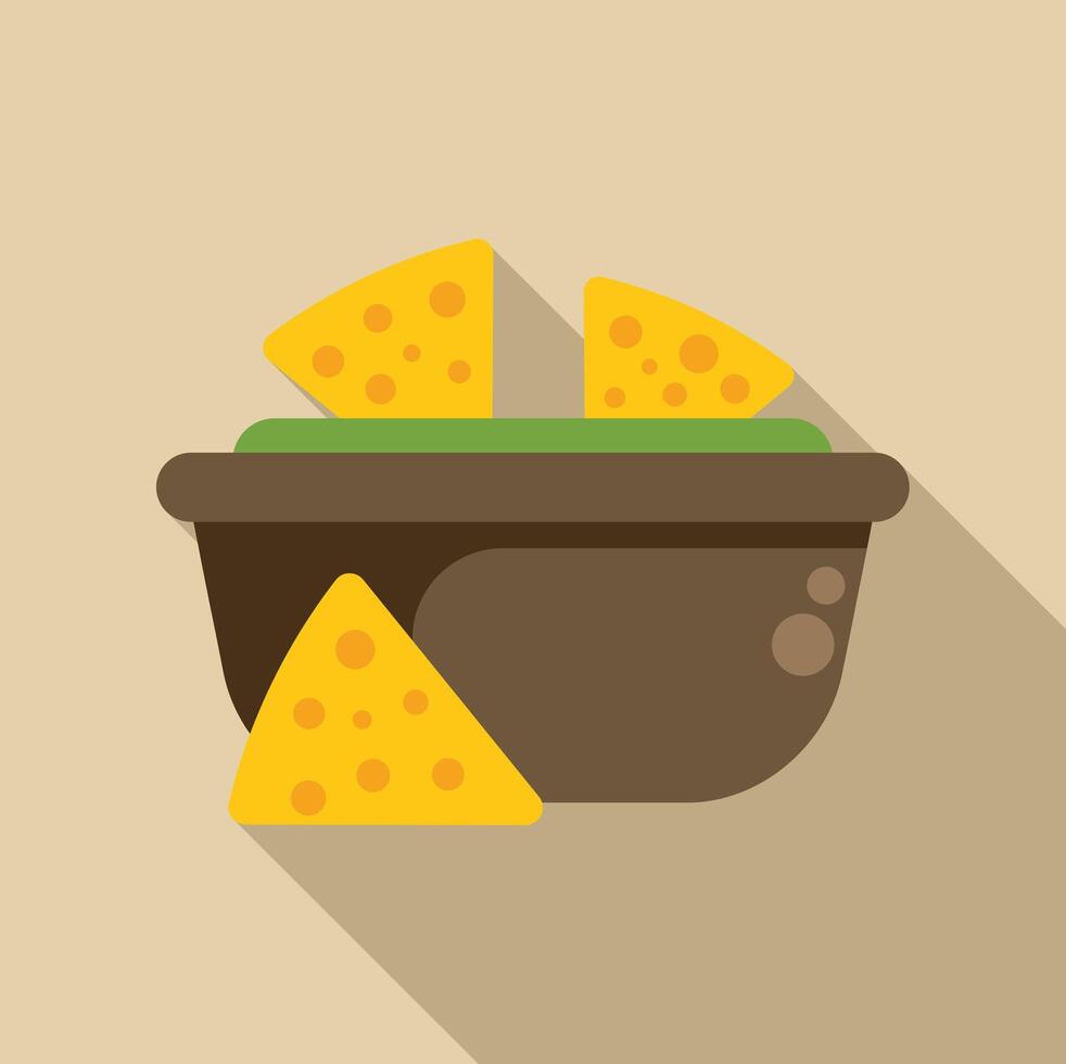 Bowl of guacamole dip with tortilla chips in flat design style vector
