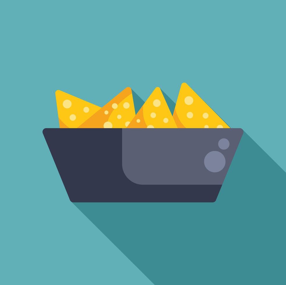 Bowl containing tortilla chips with melted cheese, appealing snack for various occasions vector