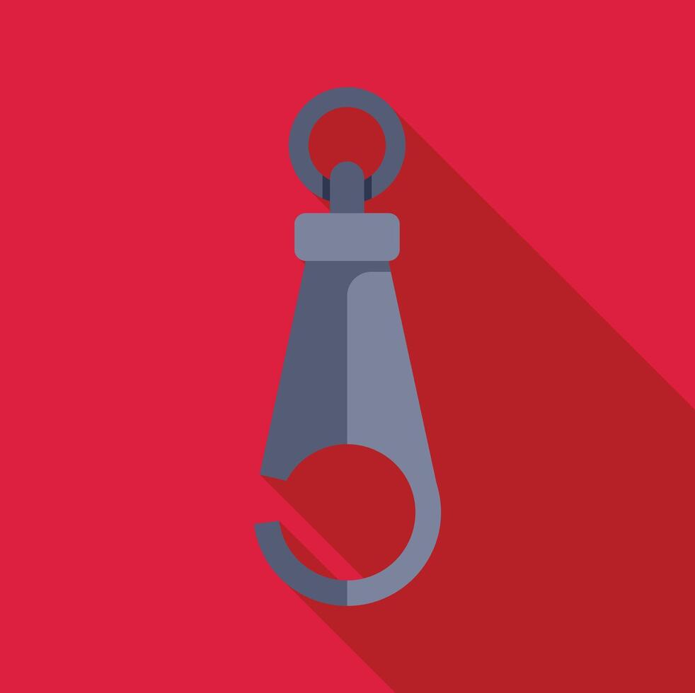 Metal carabiner with key ring hanging on red background with long shadow vector