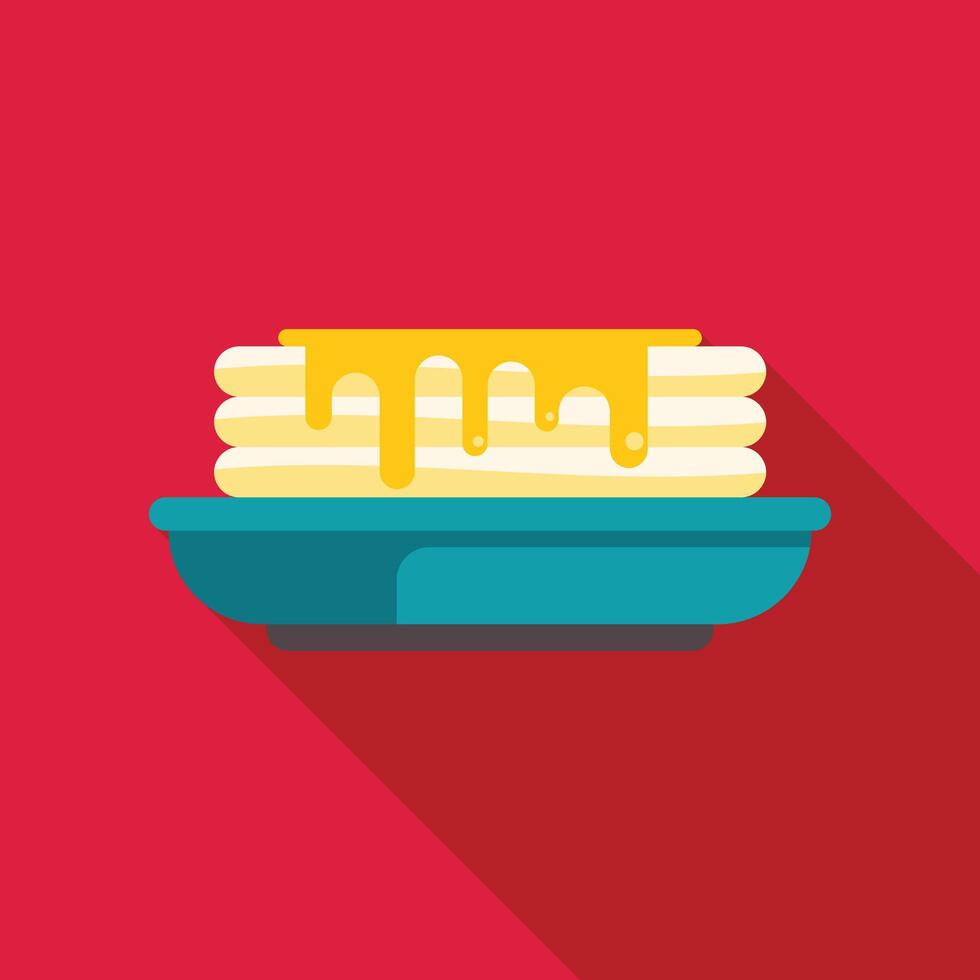Stack of pancakes covered in syrup on a plate with a long shadow vector