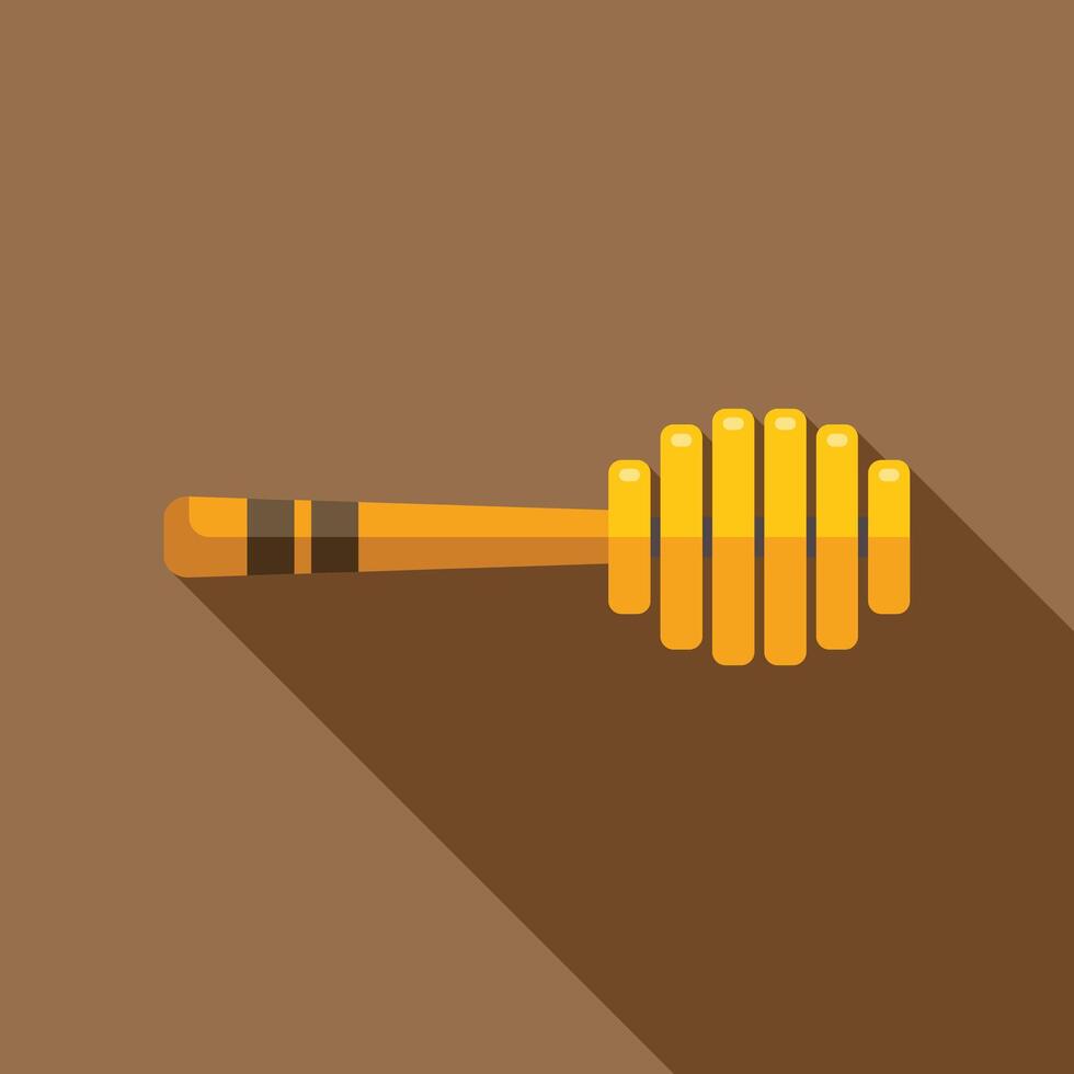 Wooden honey dipper is dripping organic honey in this flat design icon vector