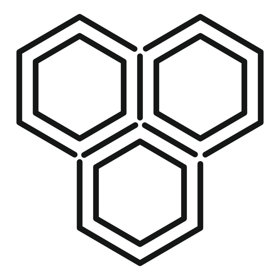 Three linked hexagons forming honeycomb structure icon vector