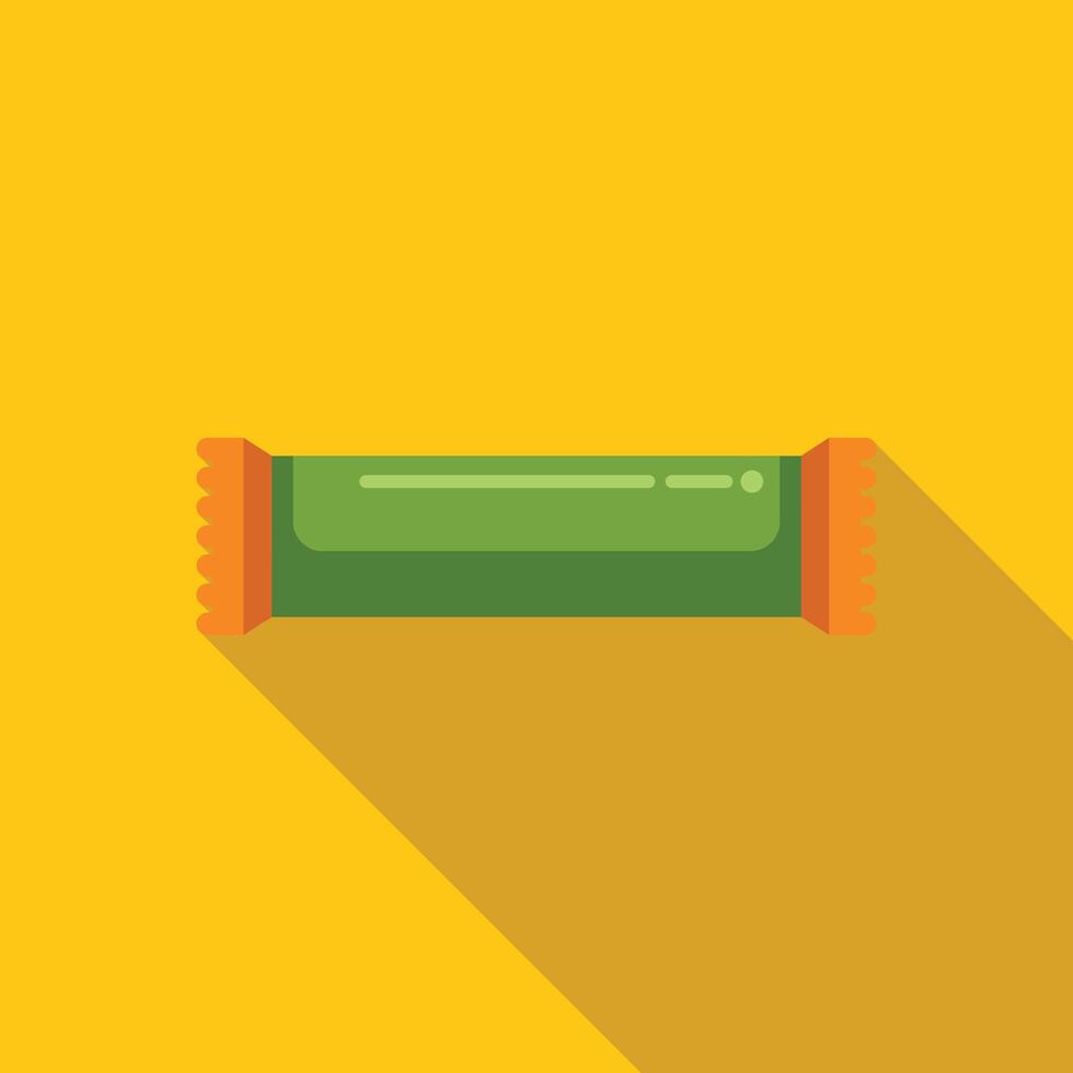 Green chocolate bar casting long shadow on yellow background vector