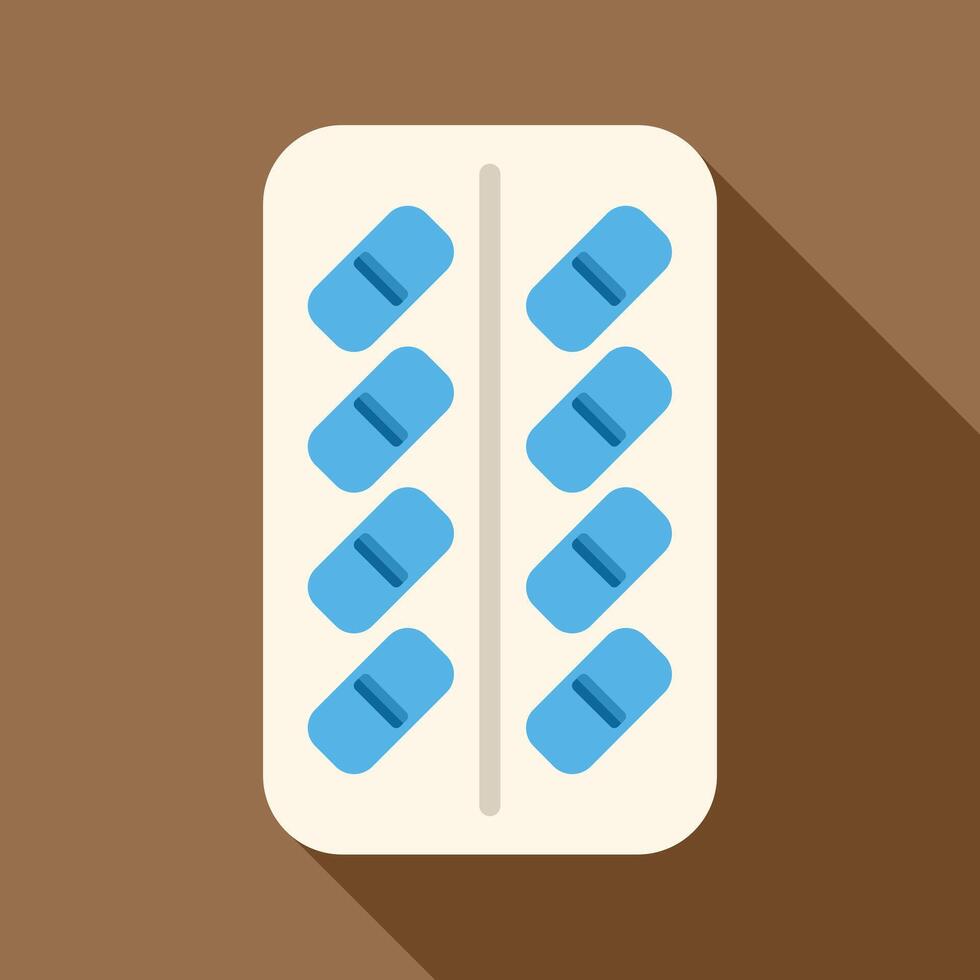 Blister pack containing blue pills lying on brown background vector