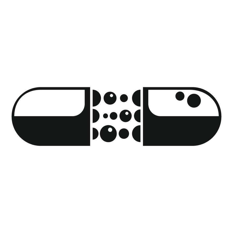 Black open capsule icon showing dissolving medicine vector