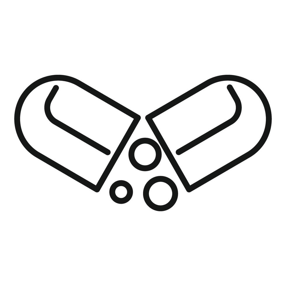 Open capsule releasing medication in simple line art style vector