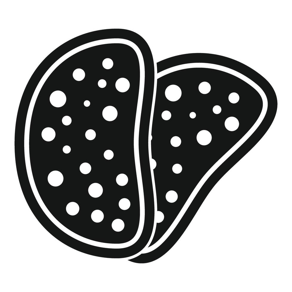 Two slices of salami with white fat pieces icon in simple style vector