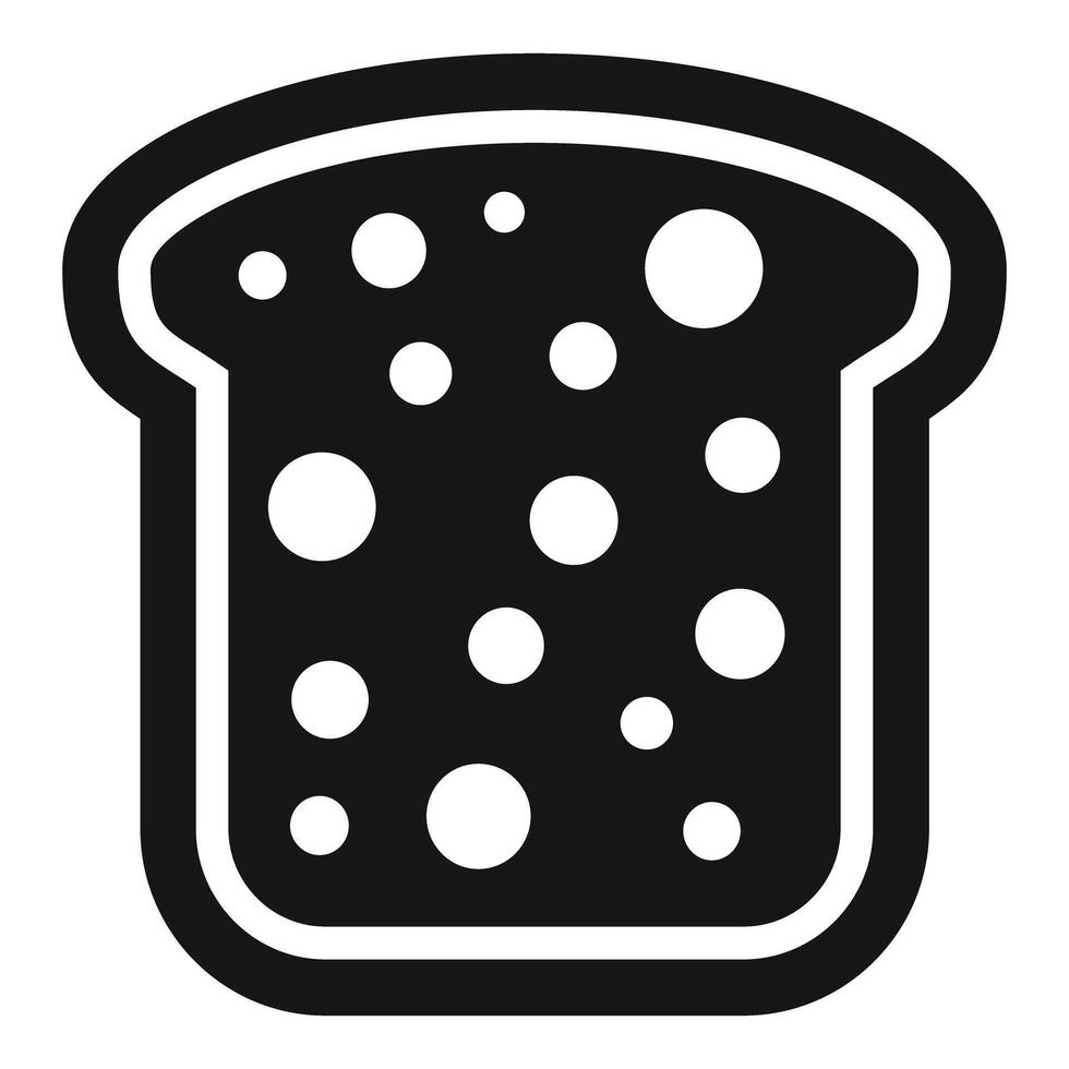 Simple black and white bread slice with bubbles icon representing bakery product vector